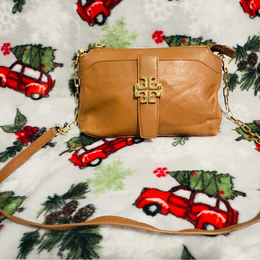 Tory Burch Tan Leather Crossbody Bag with Gold Chain